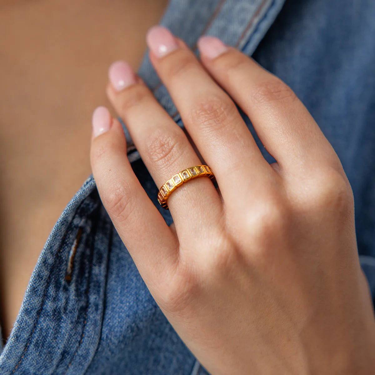 18K Gold Plated Ring | Tennis Emerald Cut