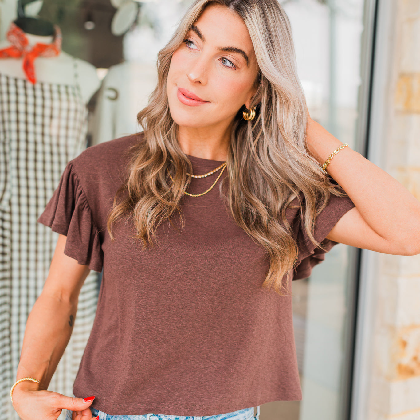 Hollis Top | Ruffle Brown