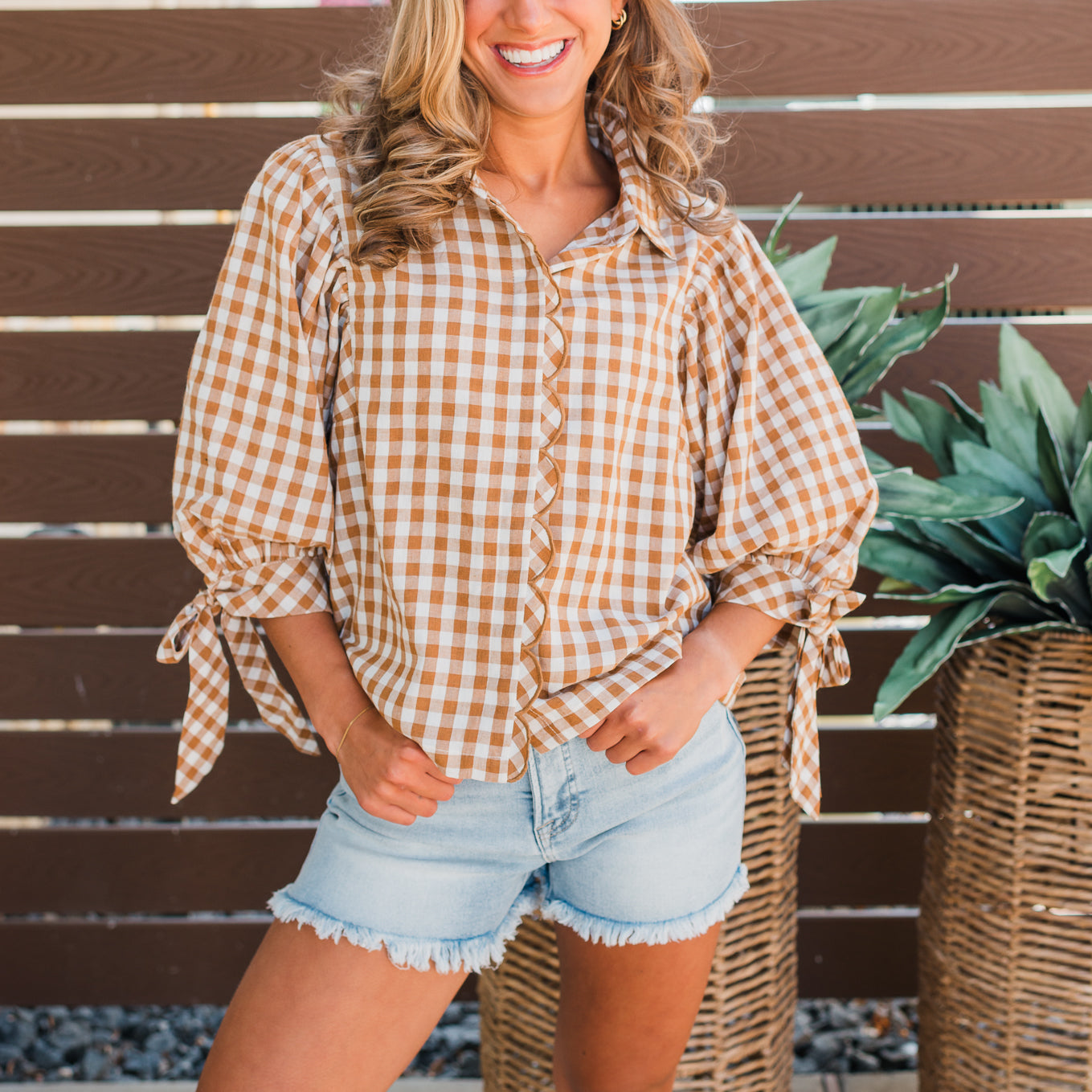 Tallulah Top | Latte Gingham