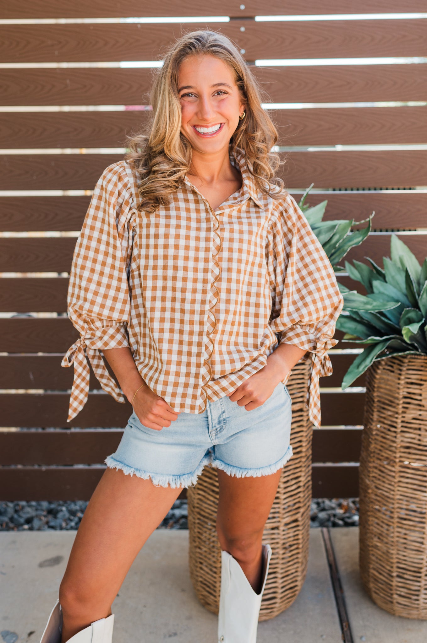 Tallulah Top | Latte Gingham