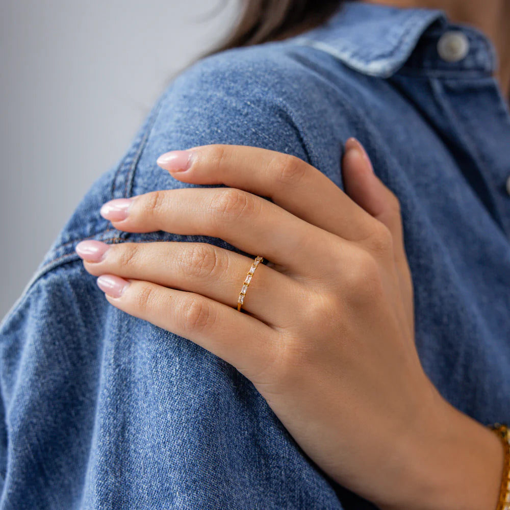 18K Gold Plated Ring | Slim Baguette Tennis Ring