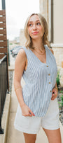 Quincy Linen Vest | Blue Stripe