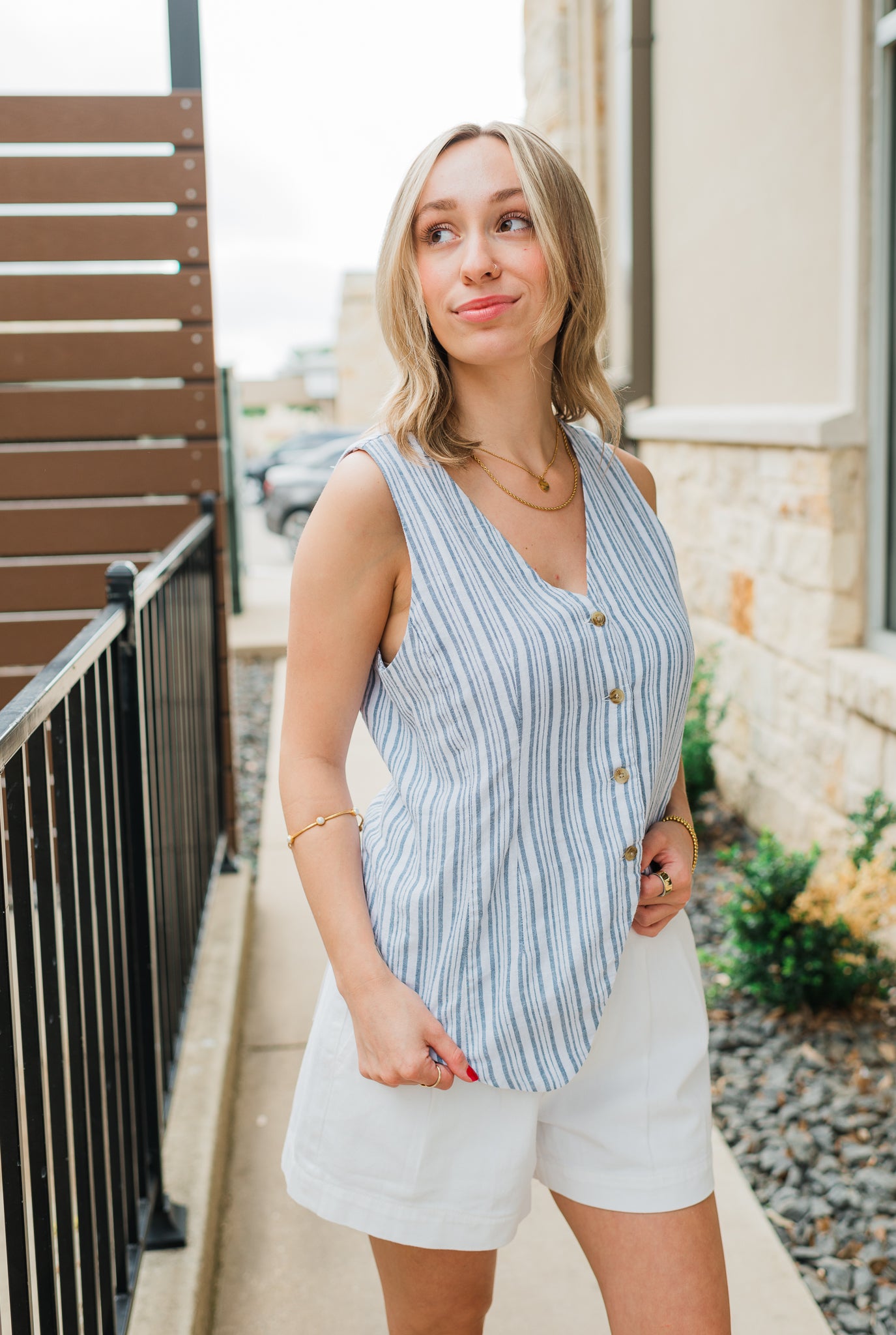 Quincy Linen Vest | Blue Stripe