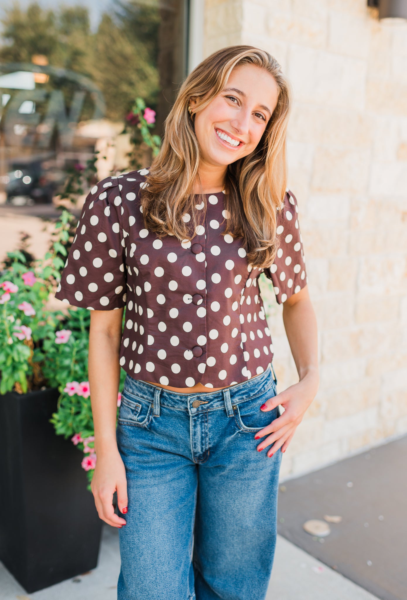 Alix Top | Espresso Polka Dot