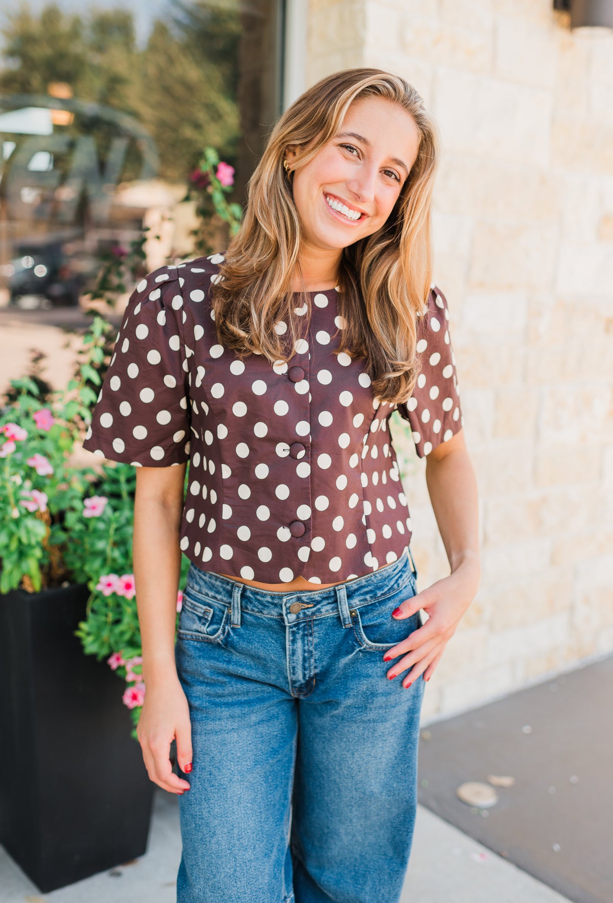 Alix Top | Espresso Polka Dot