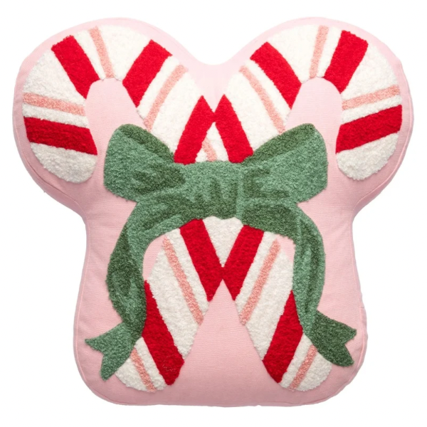 Embroidered Pillow | Candy Cane Bow