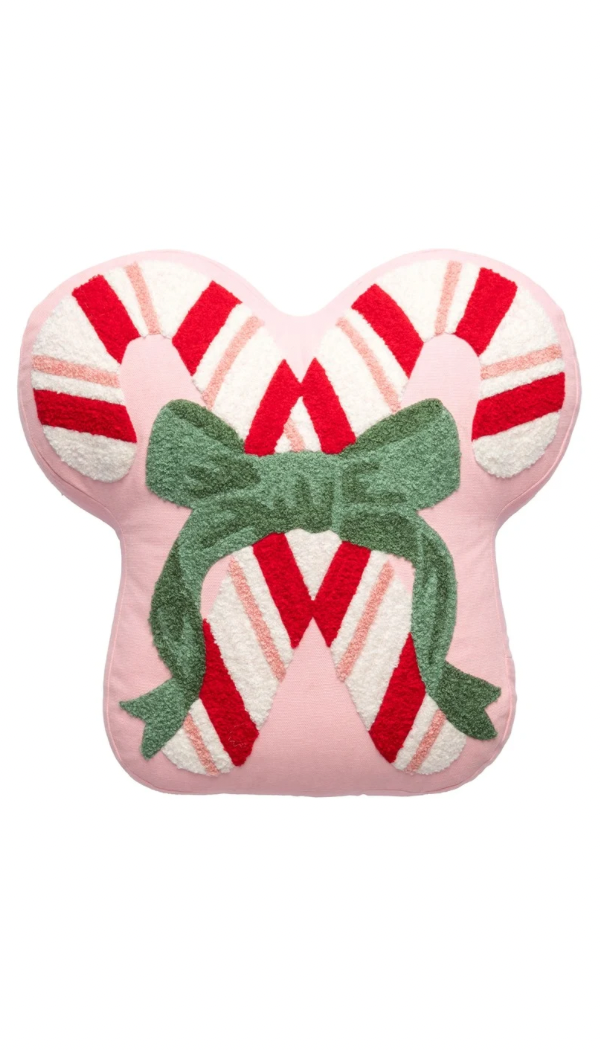 Embroidered Pillow | Candy Cane Bow