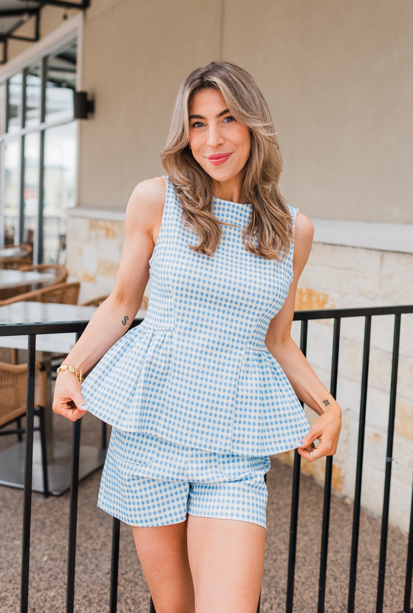Kenna Peplum Top | Blue Gingham