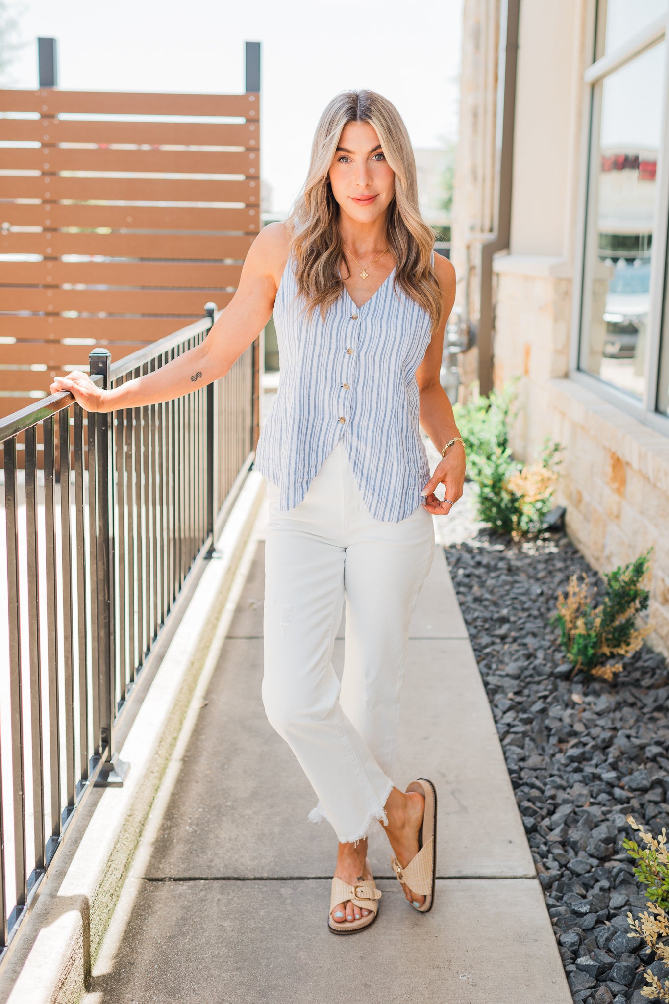 Quincy Linen Vest | Blue Stripe