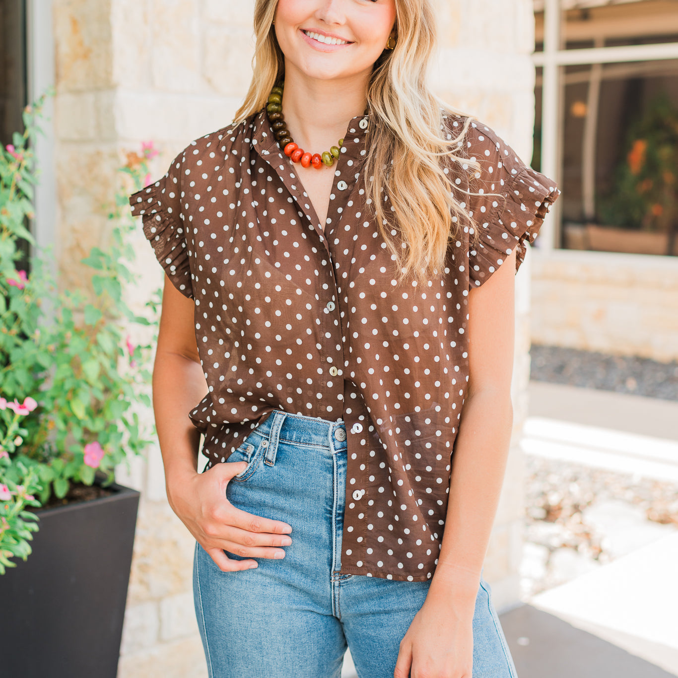 Lily Top | Espresso Polka Dot