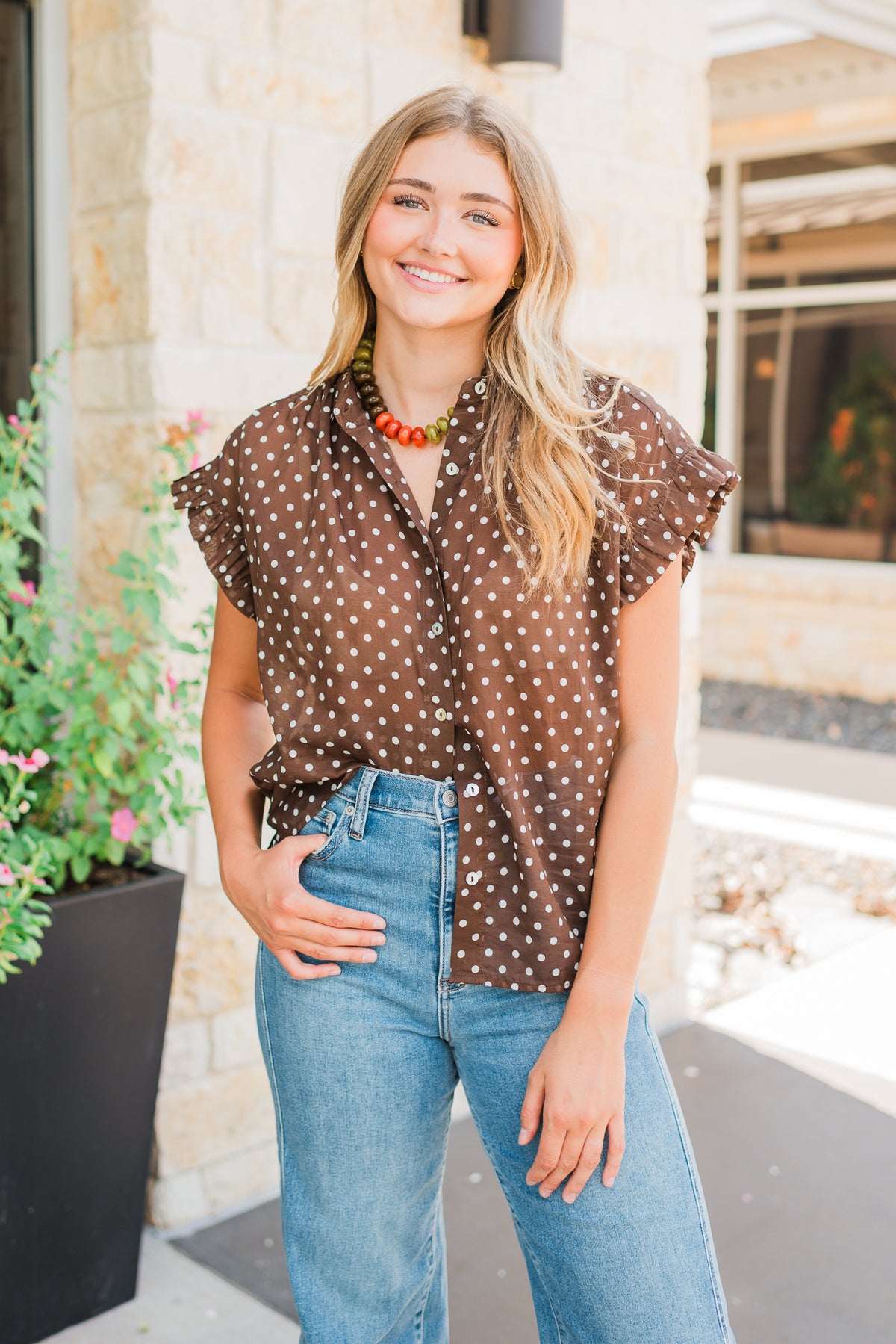 Lily Top | Espresso Polka Dot