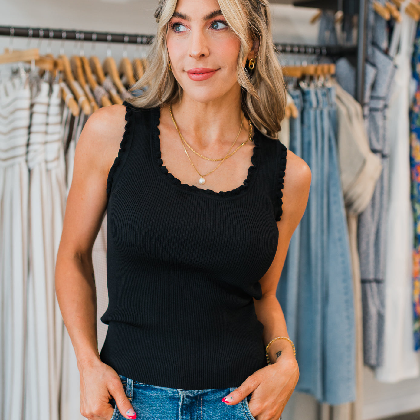 Molly Bracken | Keri Ribbed Tank  | Black