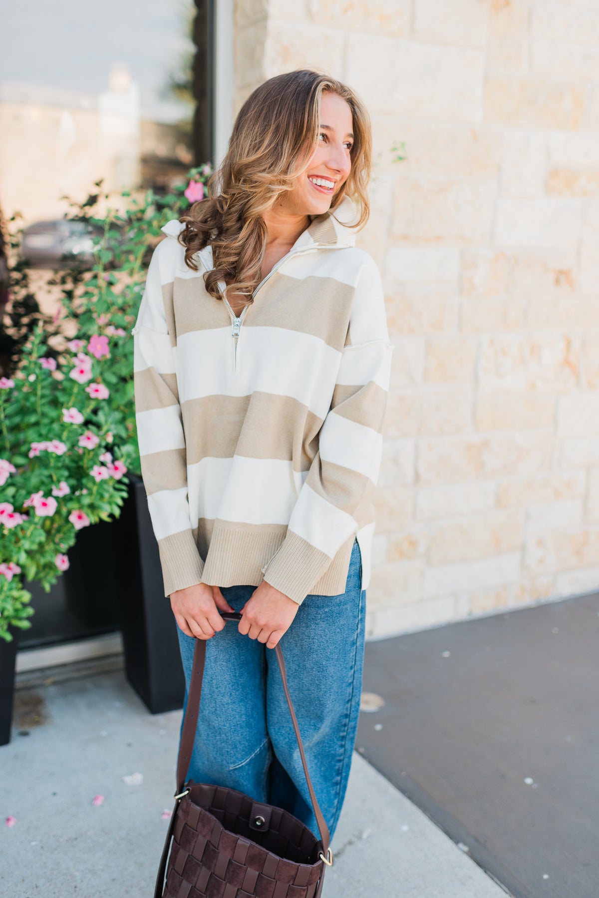 Noelle Pullover | Taupe Rugby Stripe