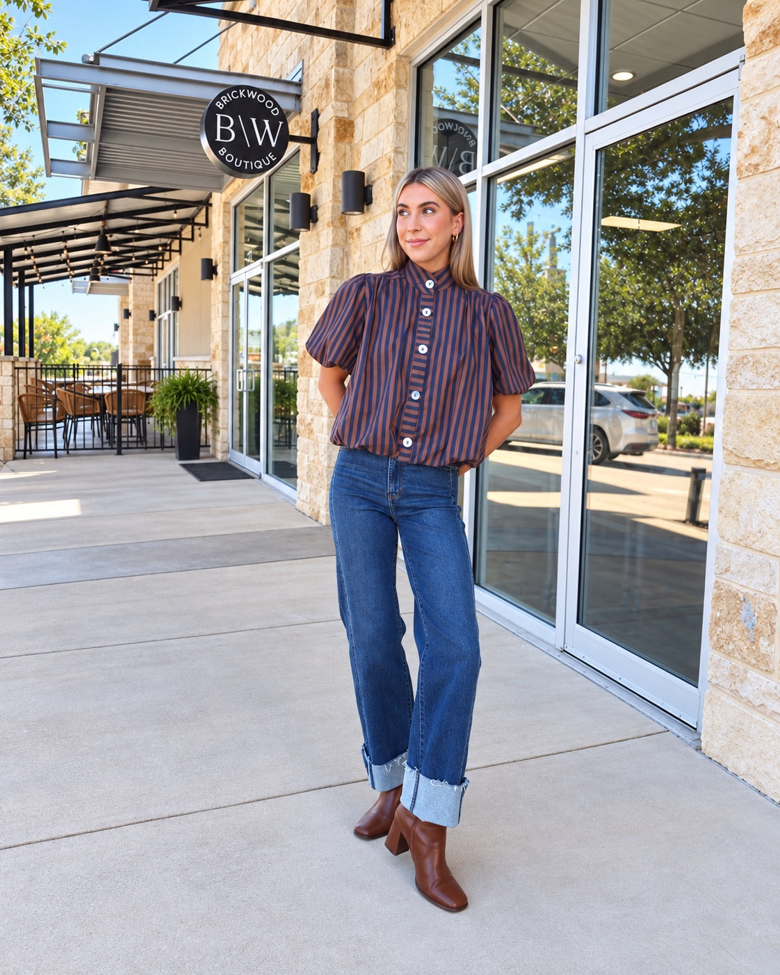 Spencer Top | Navy Brown Stripe