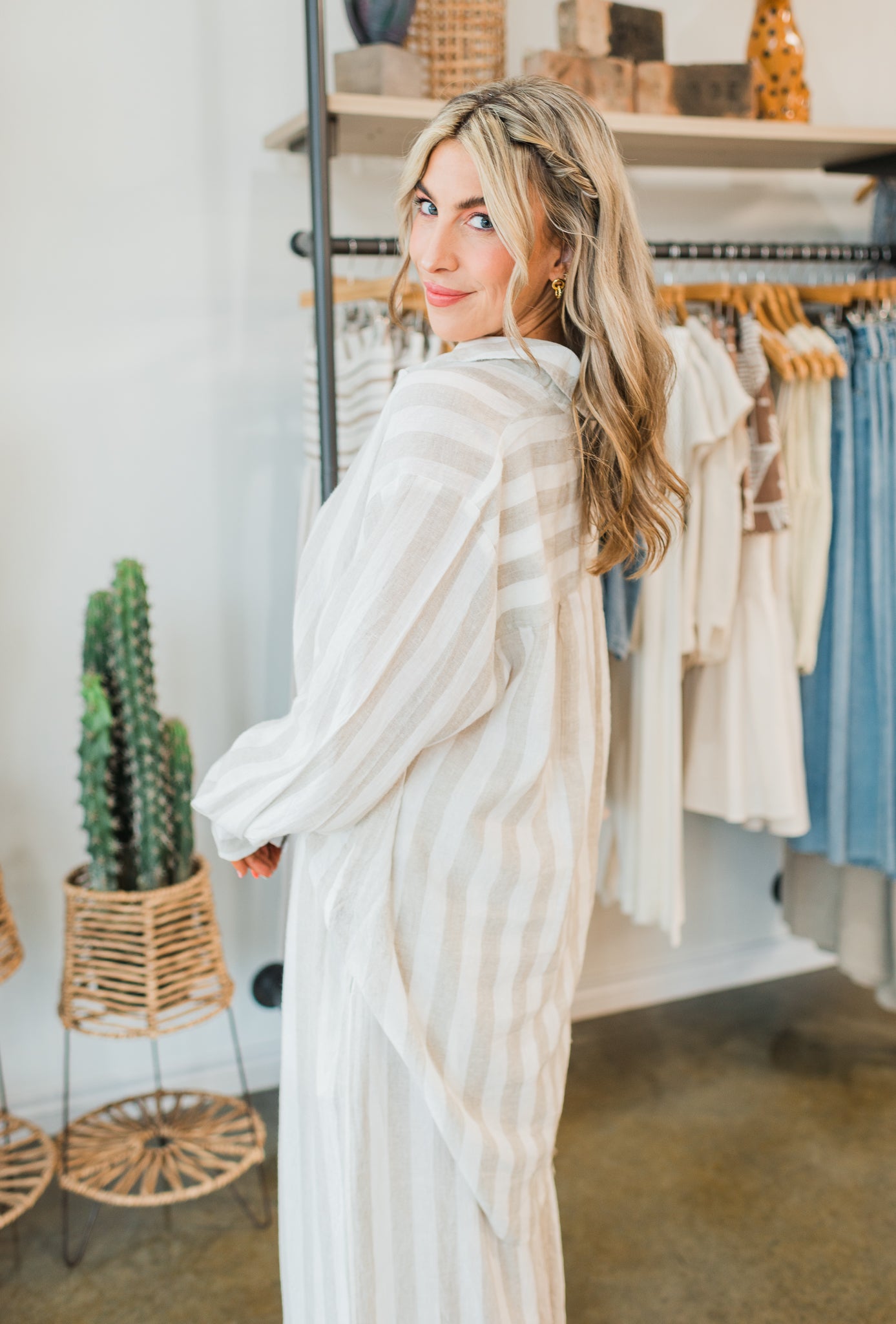 Pompano Button Up | Natural Stripe