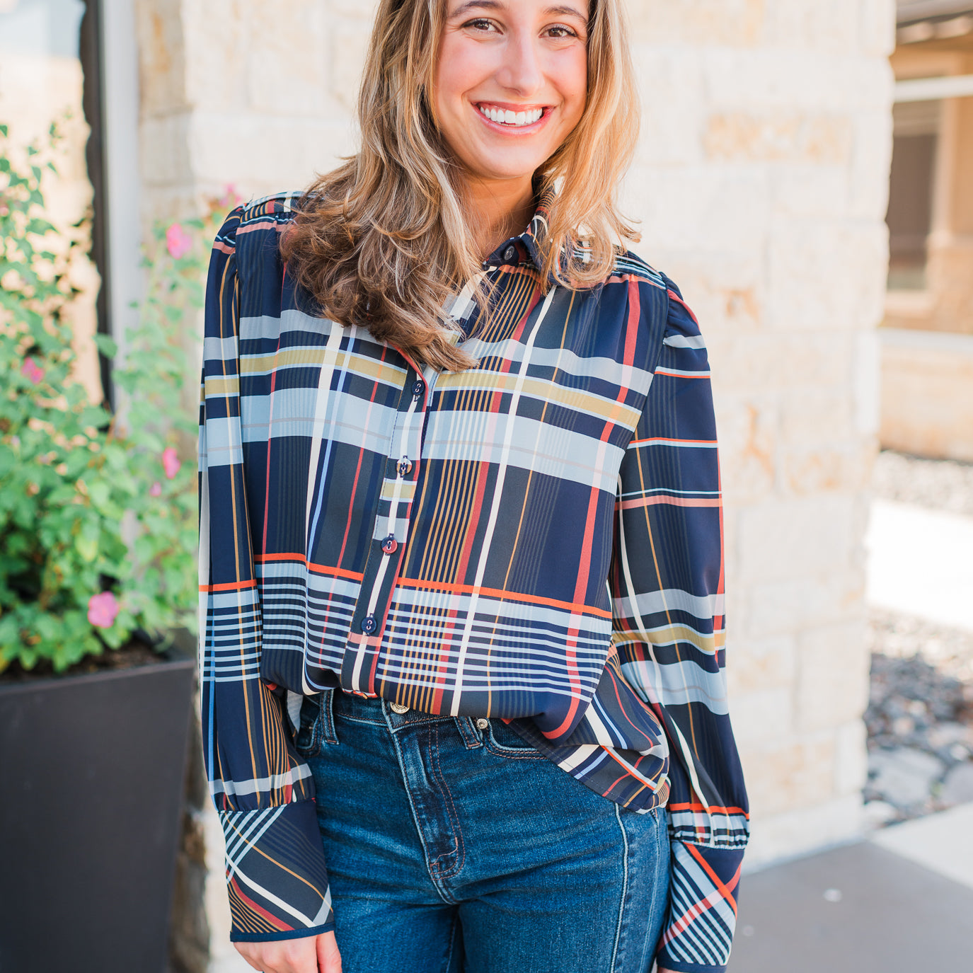 Aspen Top | Navy Plaid