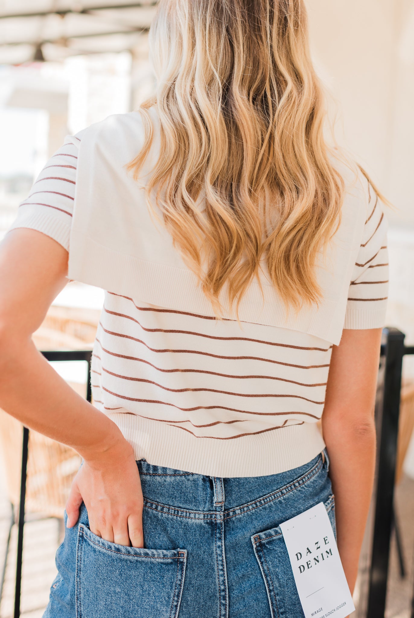 Aubrie Scarf Top | Ecru Stripe