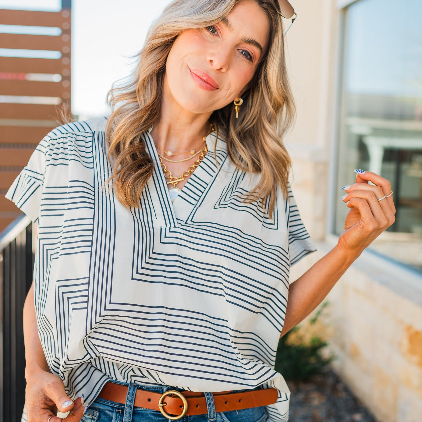 Boardwalk Top | Navy Geometric