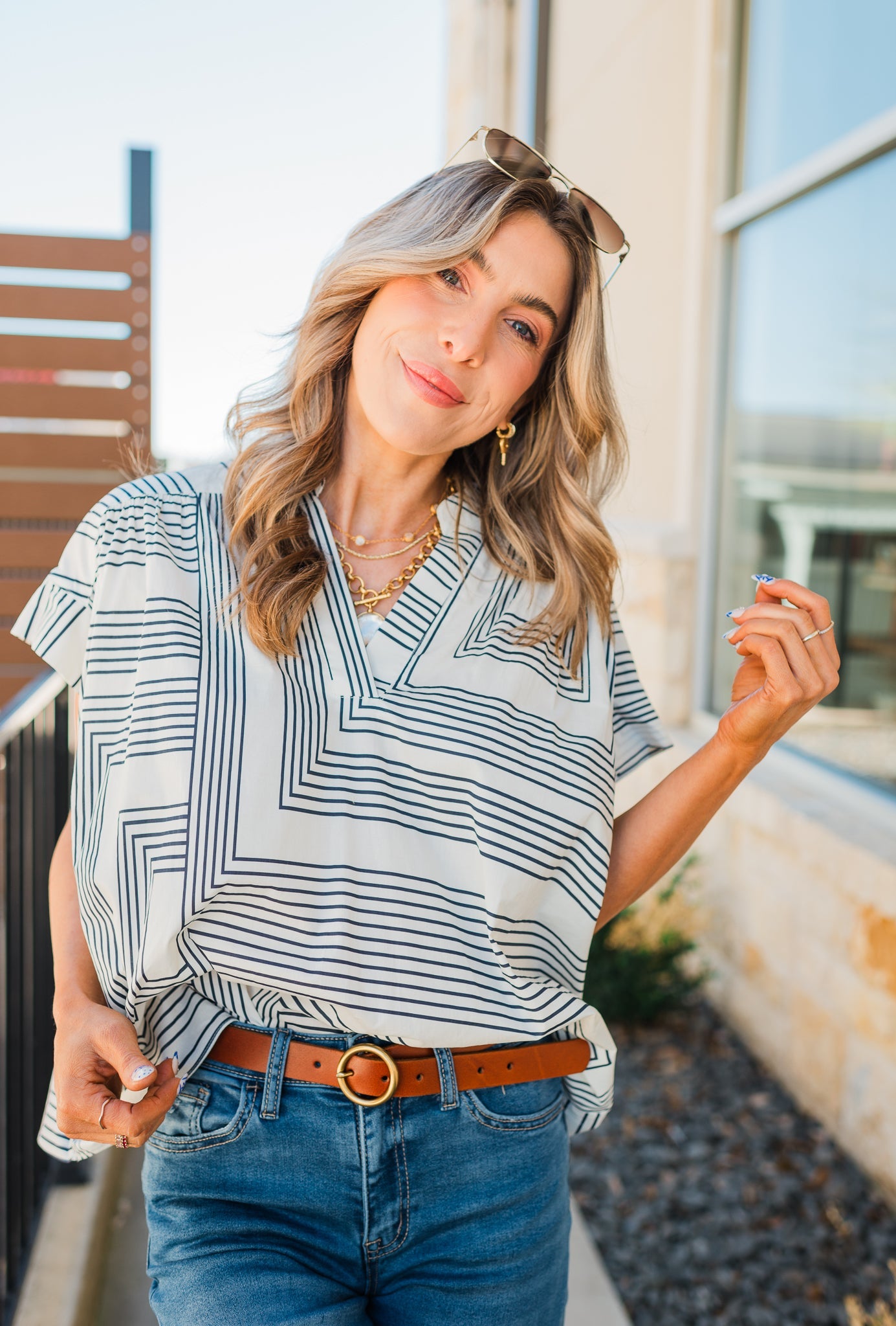 Boardwalk Top | Navy Geometric