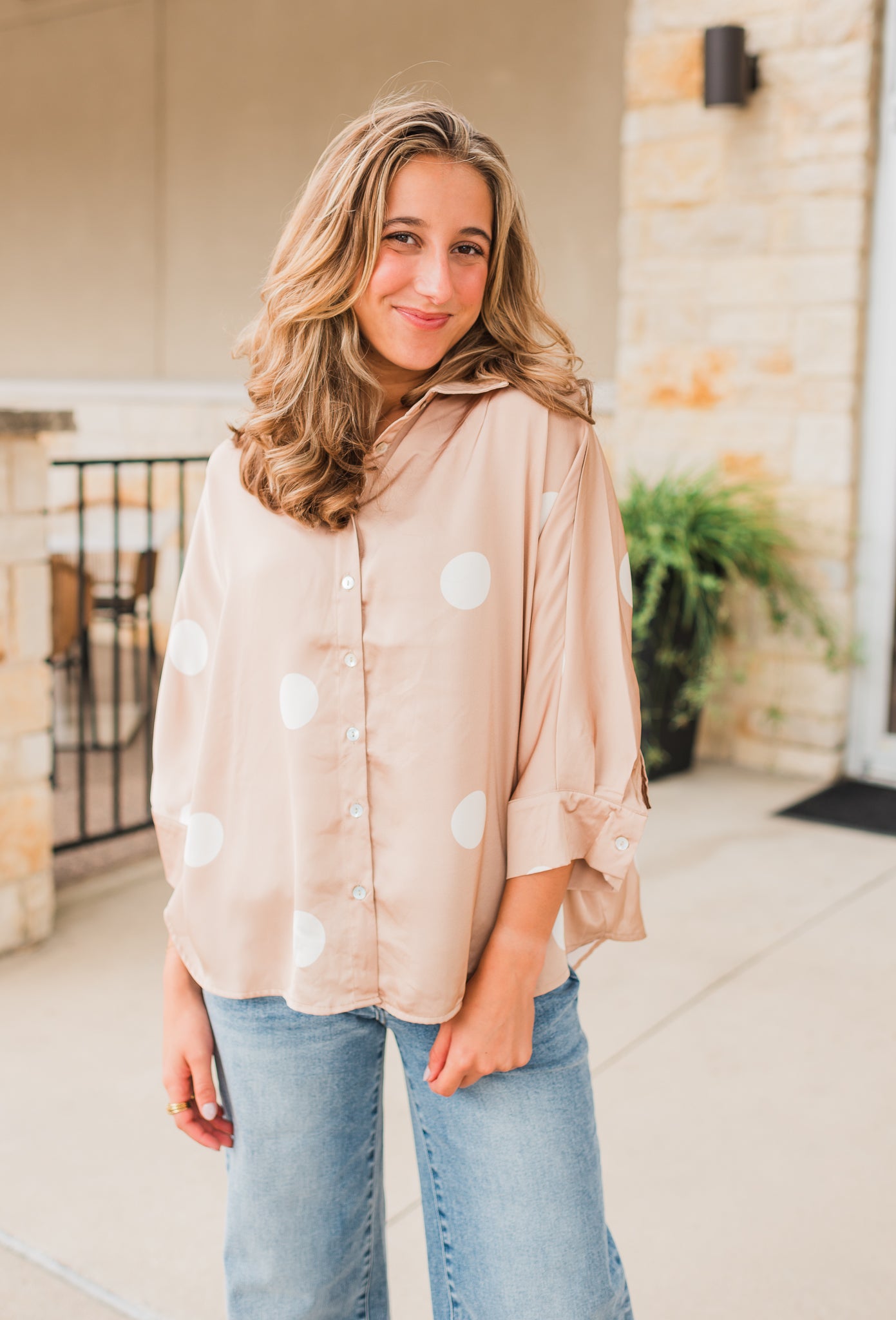 Kenley Top | Latte Dots