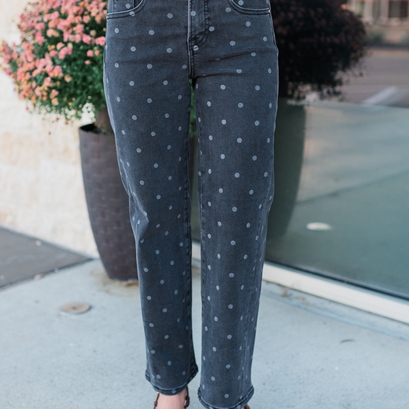 Beth Jeans | Gray Polk Dot