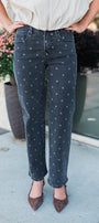 Beth Jeans | Gray Polk Dot