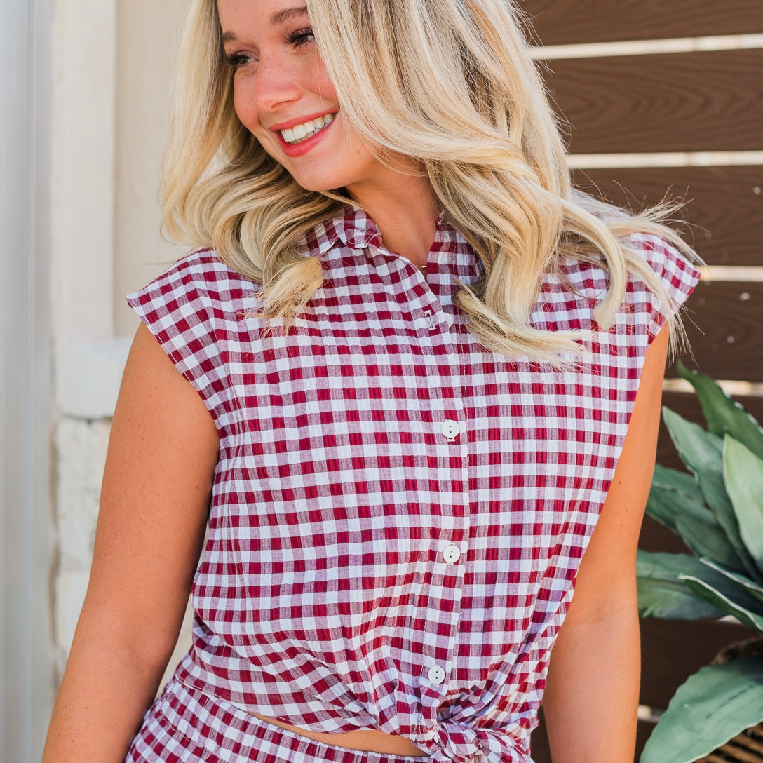 Tailgate Top | Maroon Gingham