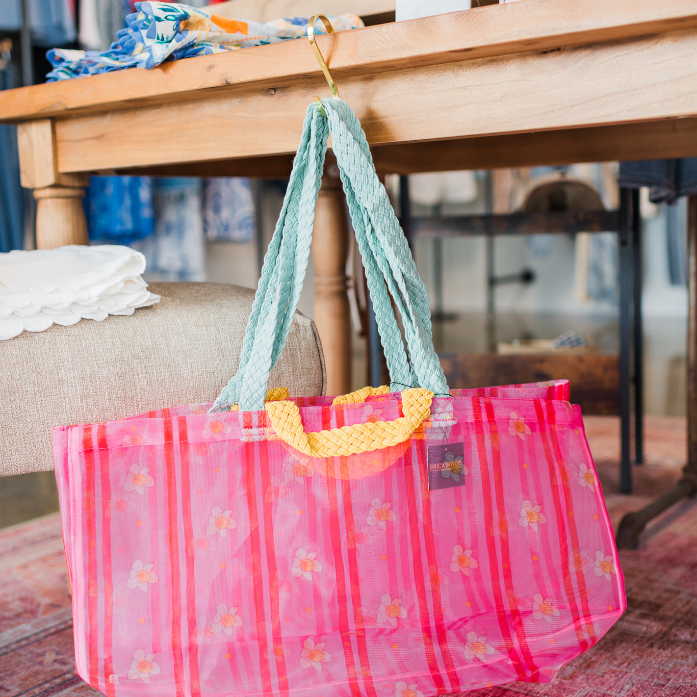Mesh Tote Bag | Floral Stripe