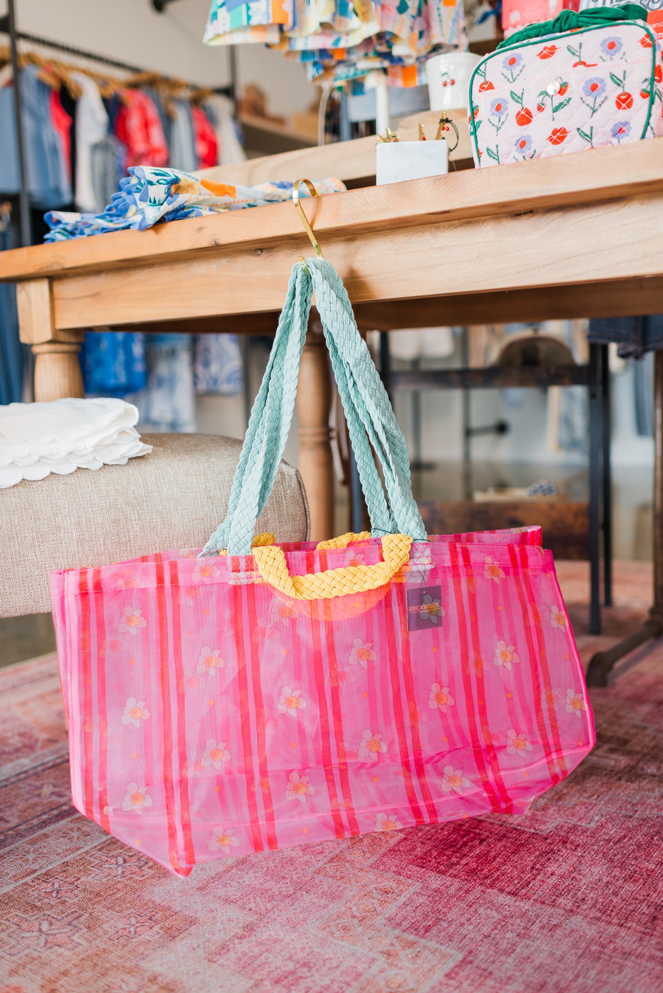 Mesh Tote Bag | Floral Stripe