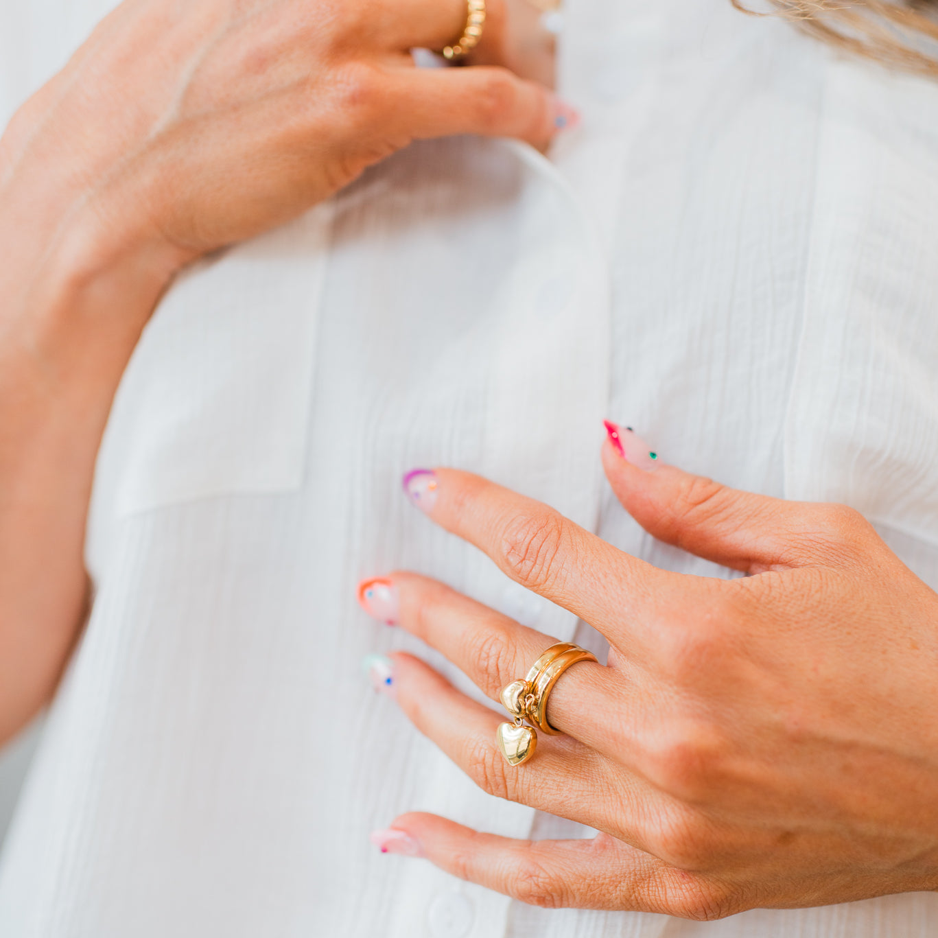 18K Gold Plated Ring | Puffy Double Heart