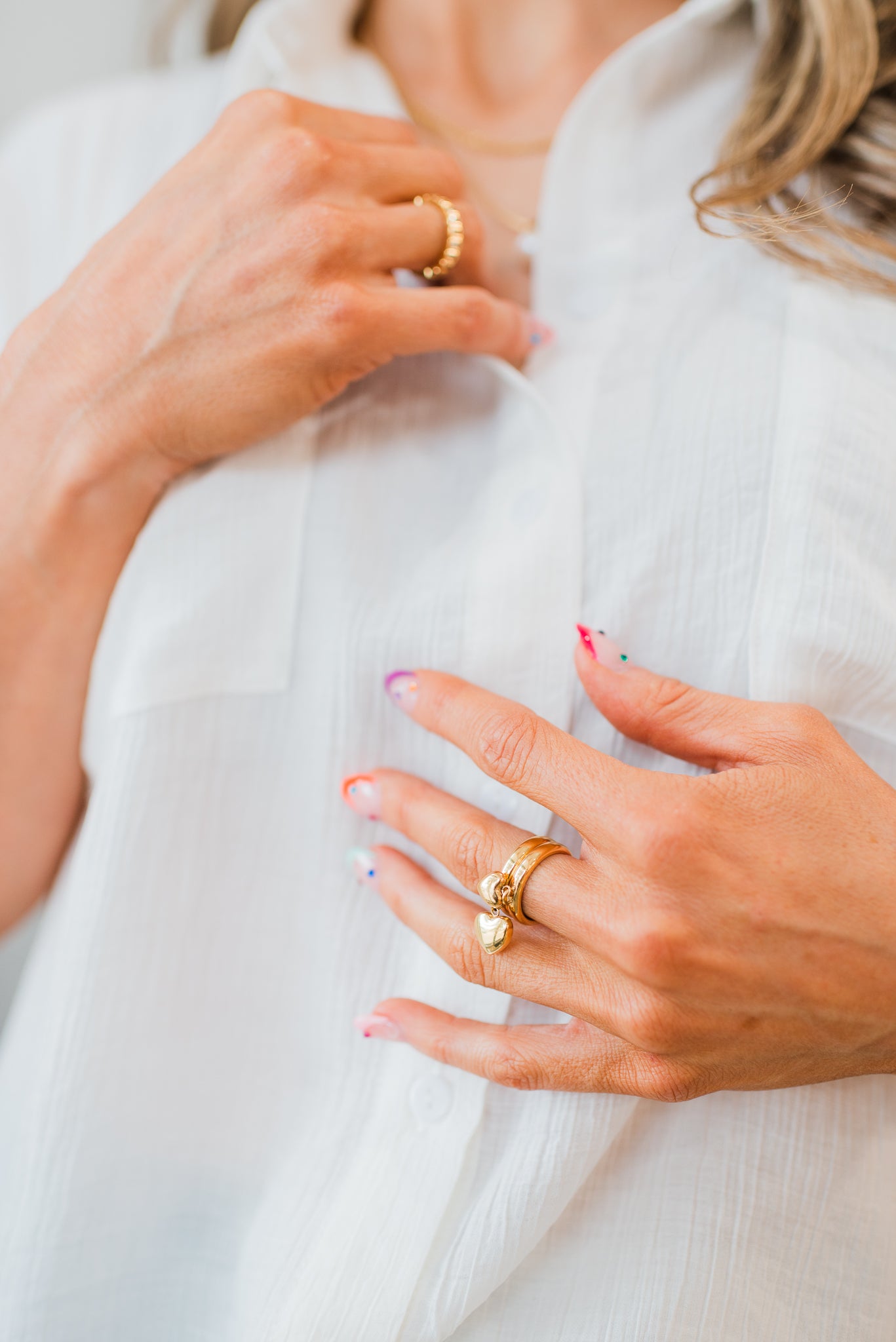 18K Gold Plated Ring | Puffy Double Heart