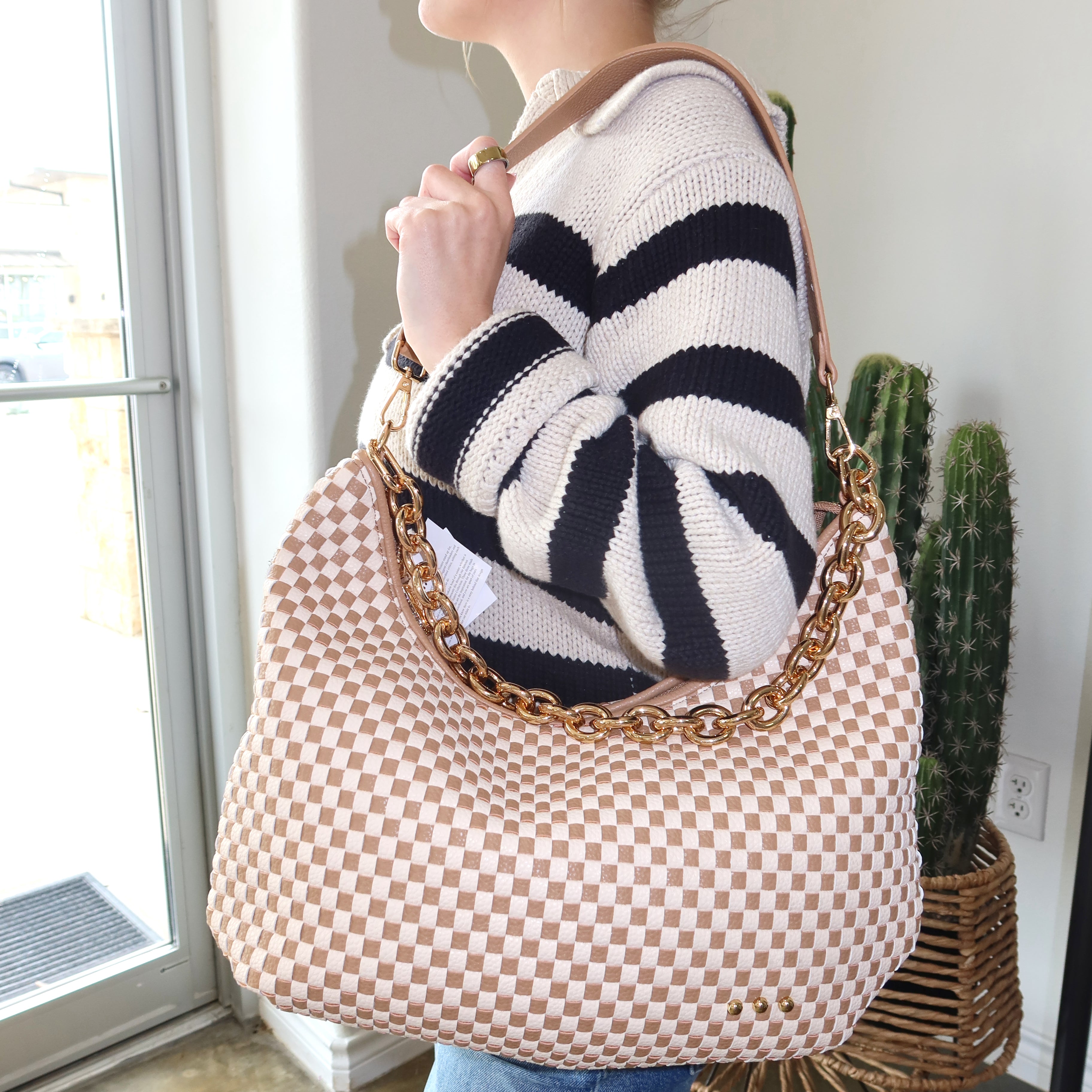 Sienna Slouchy Bag | Checkered Tan