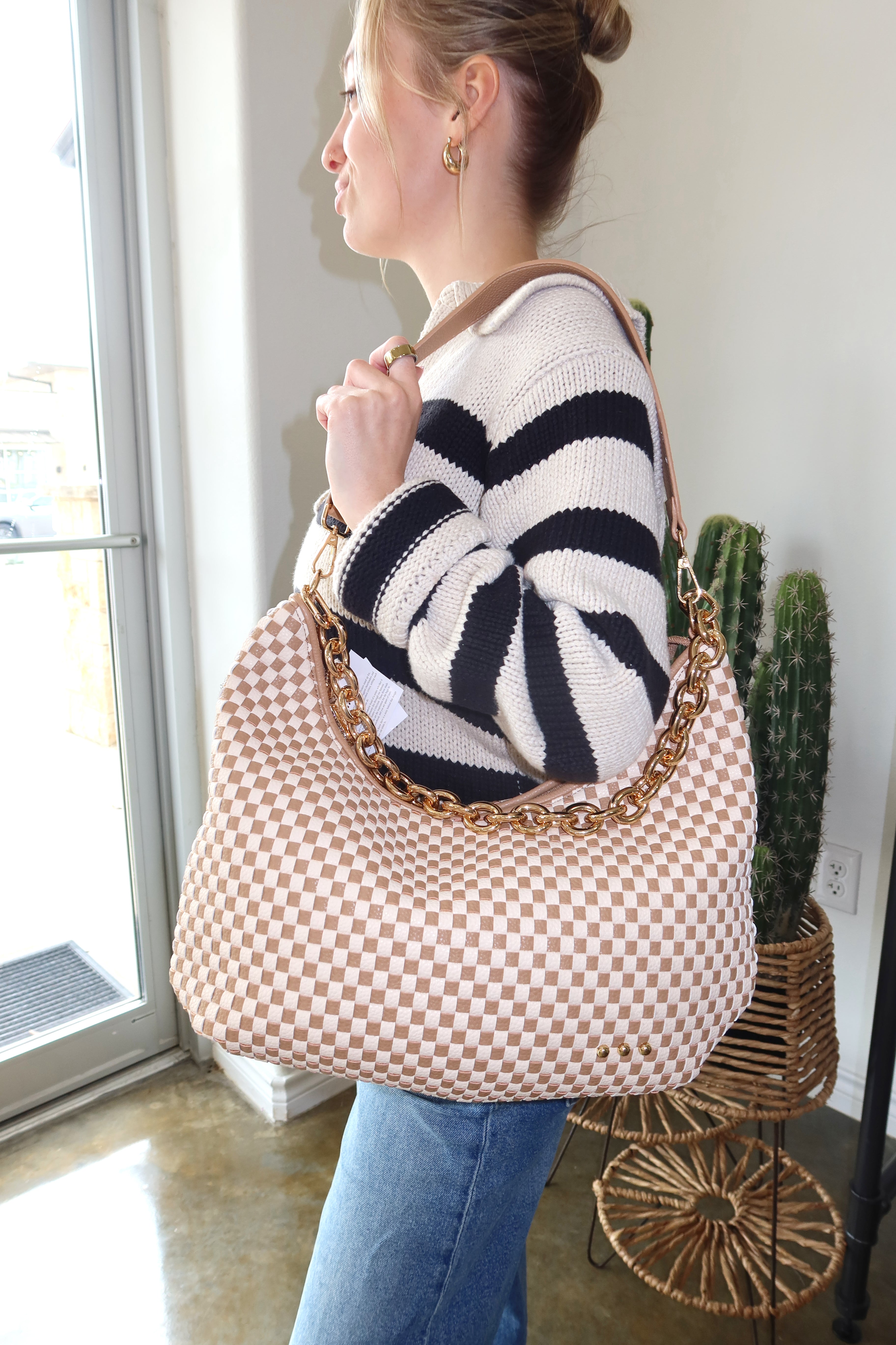 Sienna Slouchy Bag | Checkered Tan