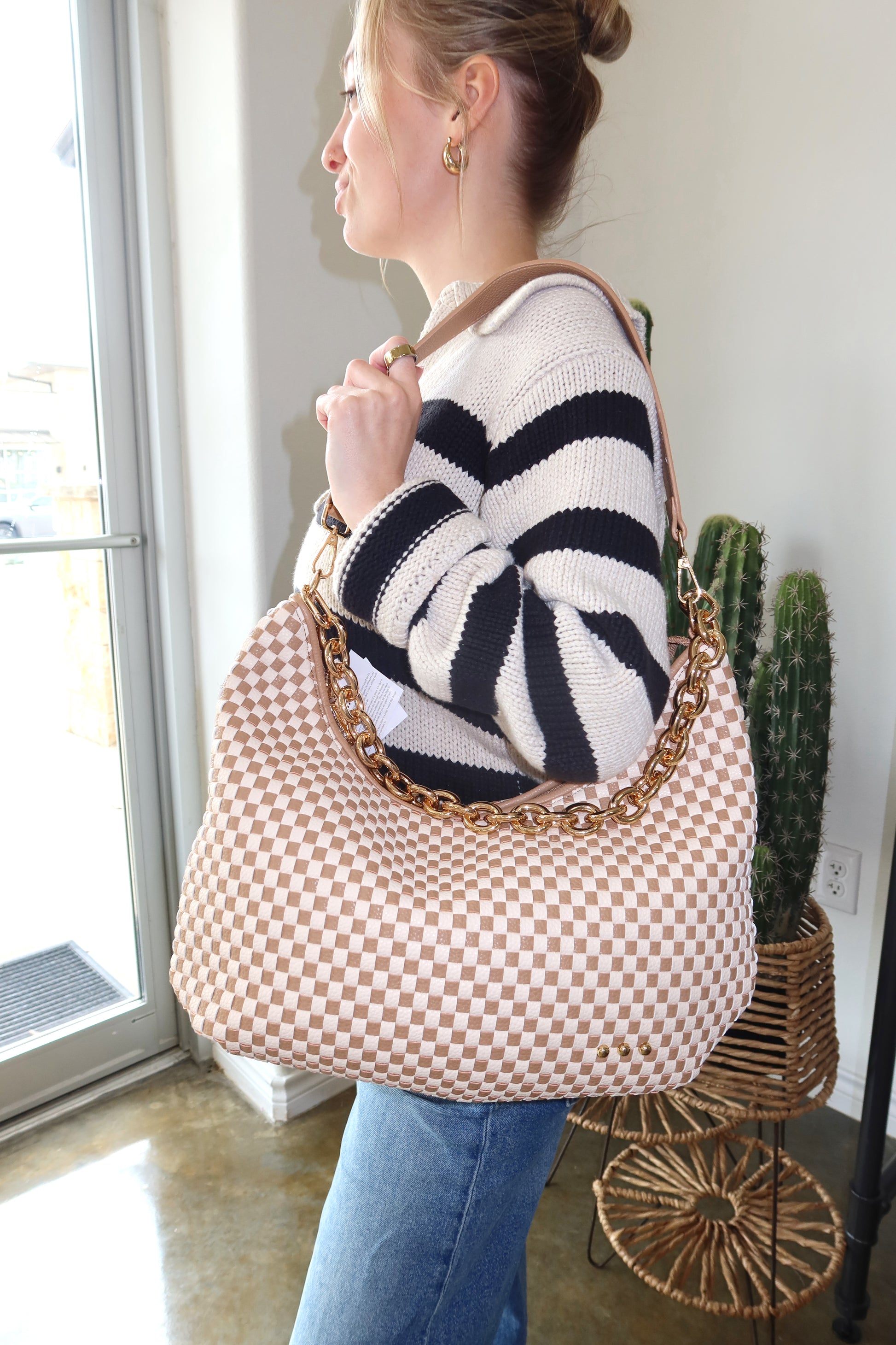 Sienna Slouchy Bag | Checkered Tan