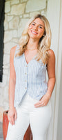 Quincy Linen Vest | Blue Stripe