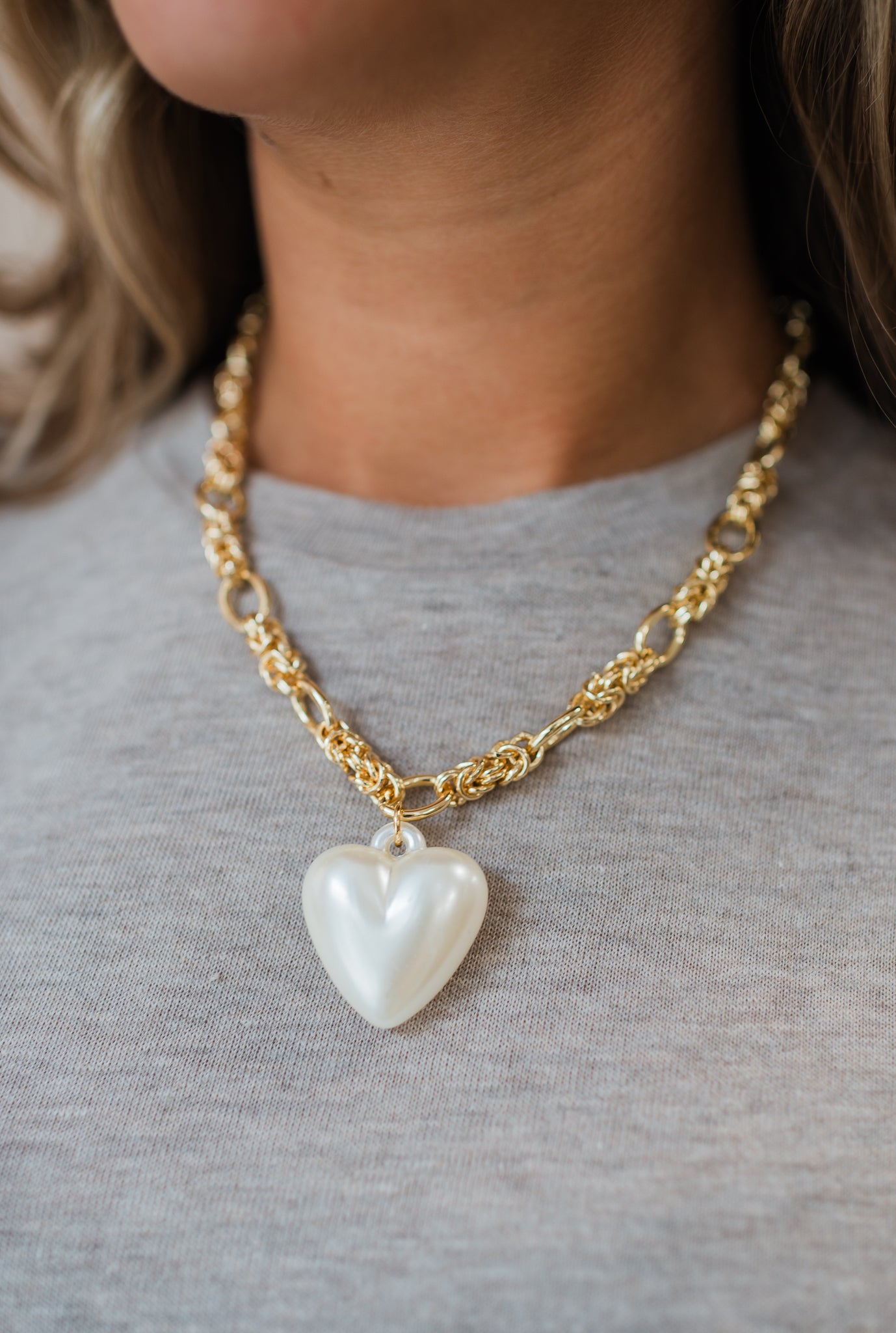 Necklace | Pearl Heart + Gold Chain