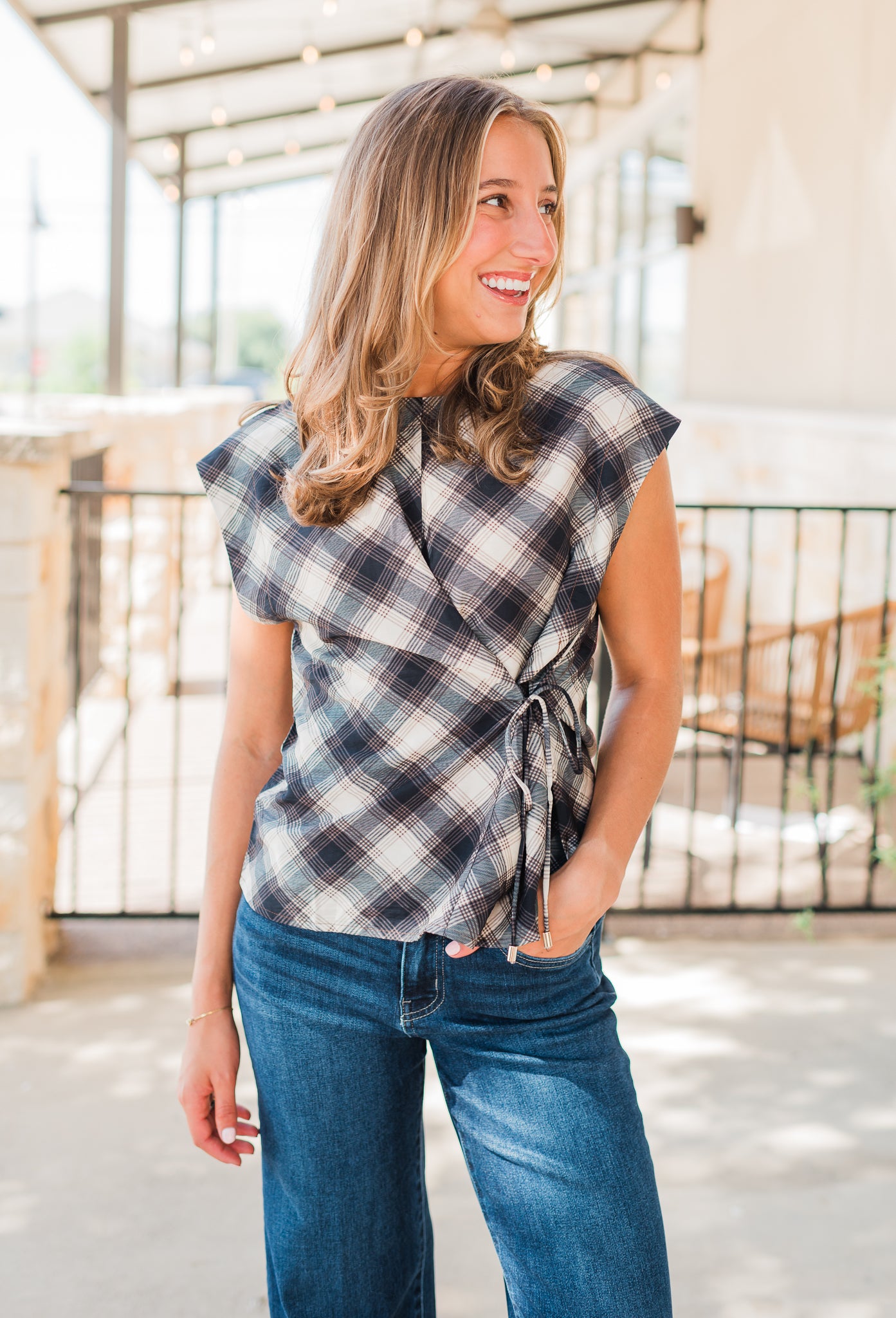Libby Top | Navy Plaid