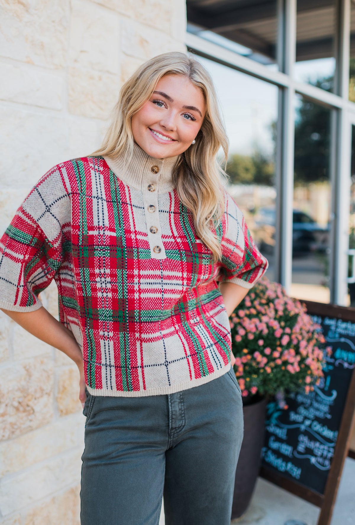 Charlie Sweater | Taupe Plaid
