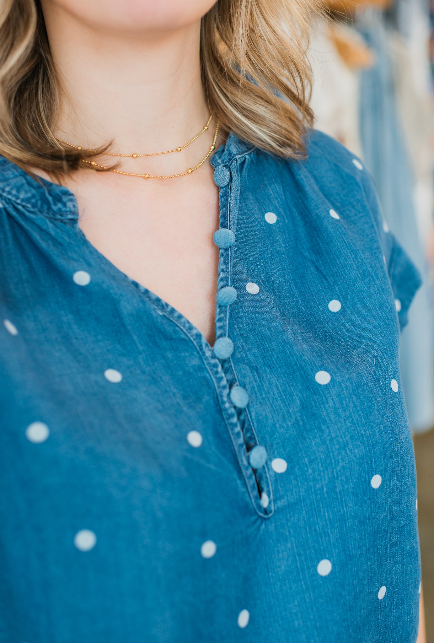 Kyle Top | Polka Dot Denim
