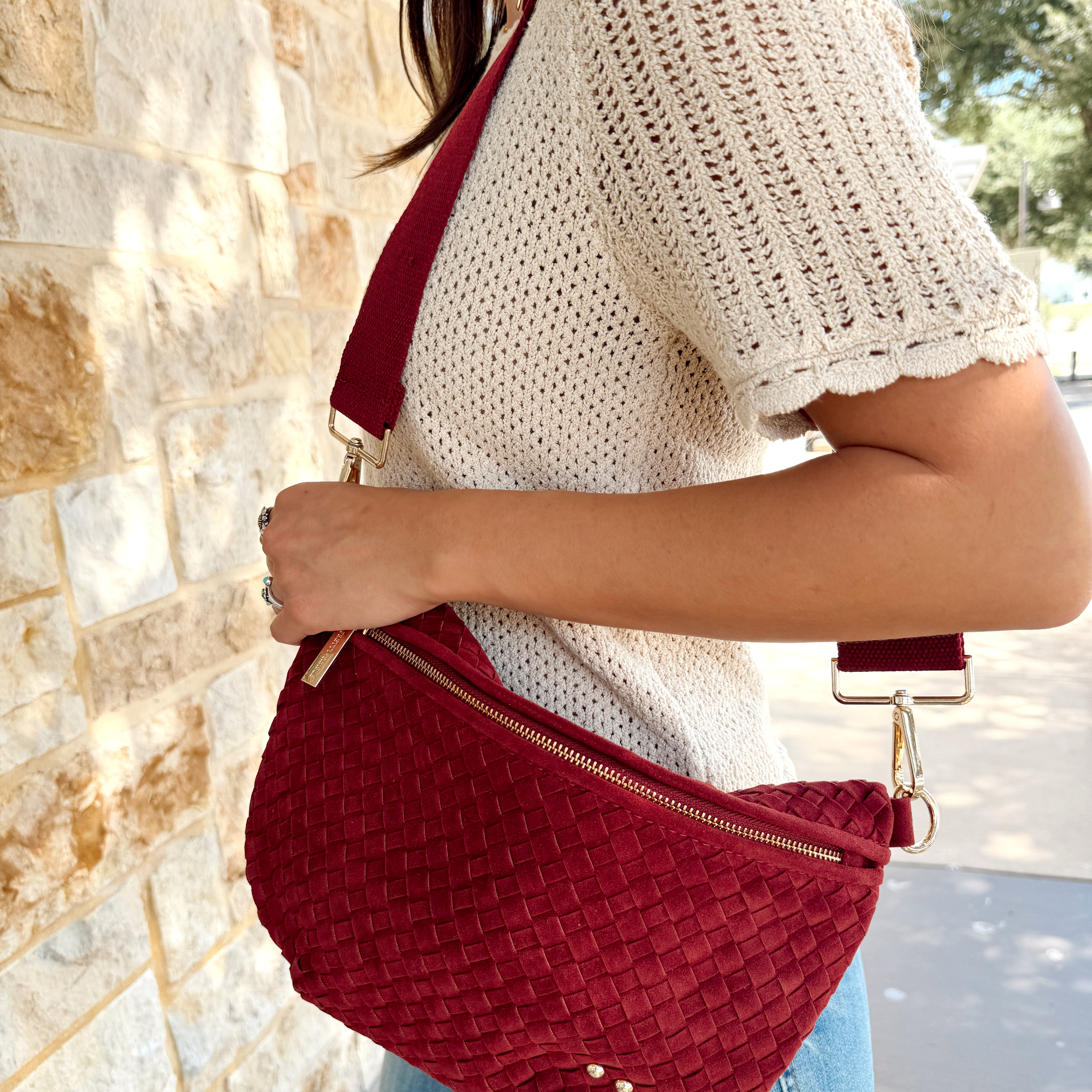 Mabry Woven Bag | Merlot Suede