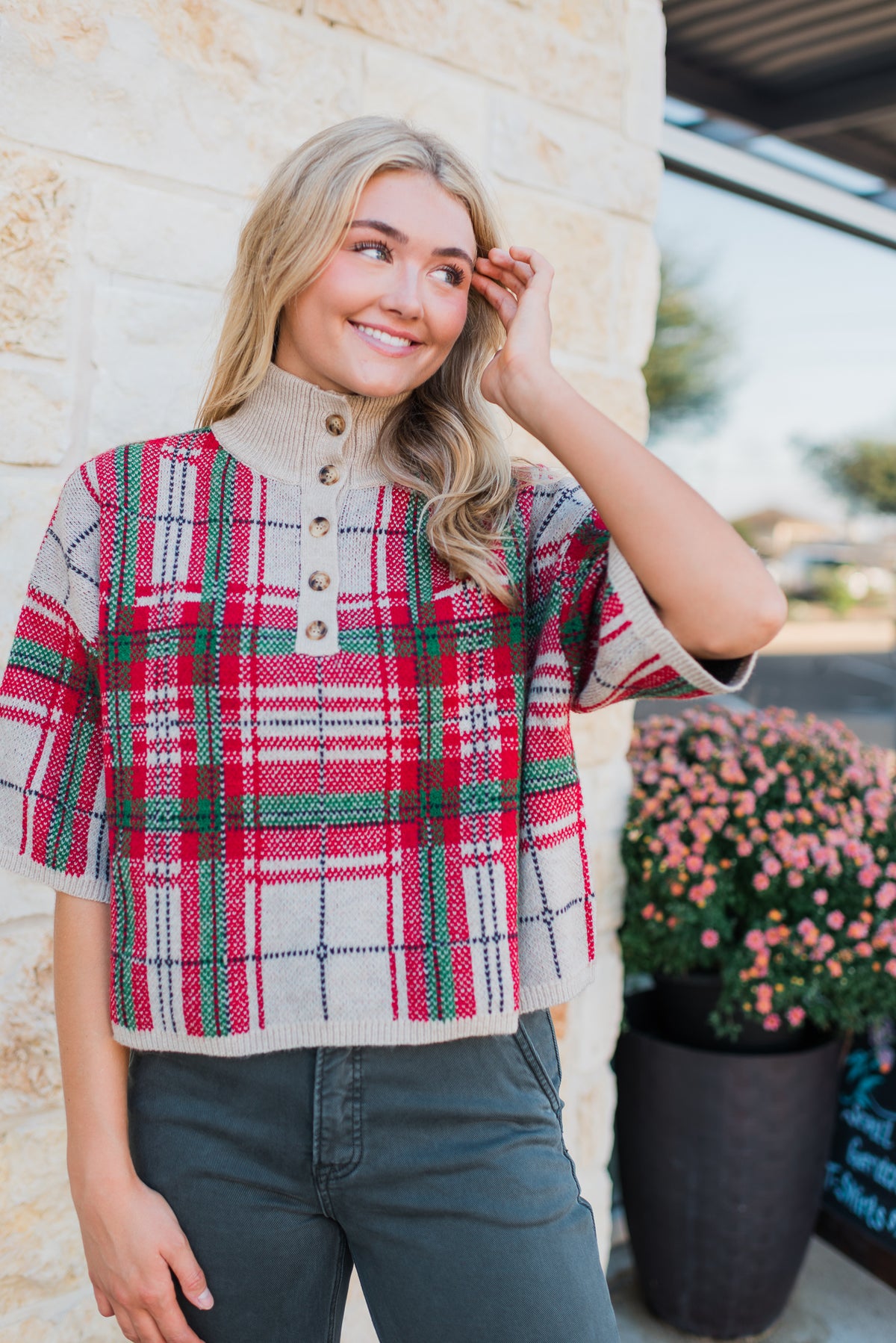 Charlie Sweater | Taupe Plaid