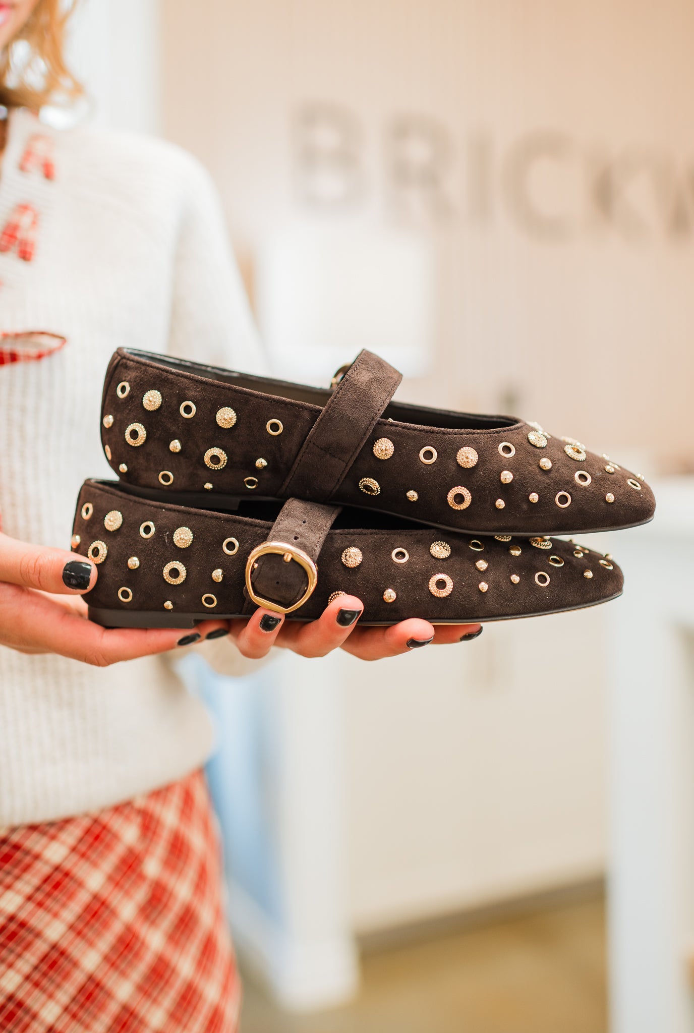 Mella Studded Flats | Java Suede