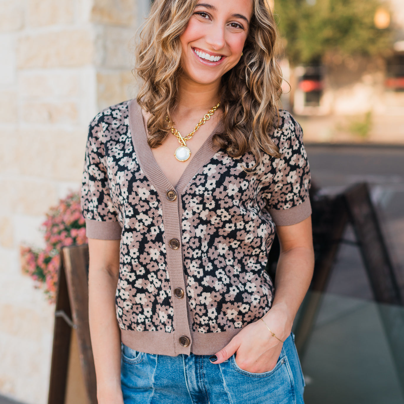 Gabbie Sweater | Brown Floral