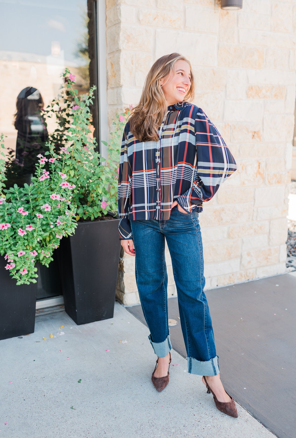 Aspen Top | Navy Plaid