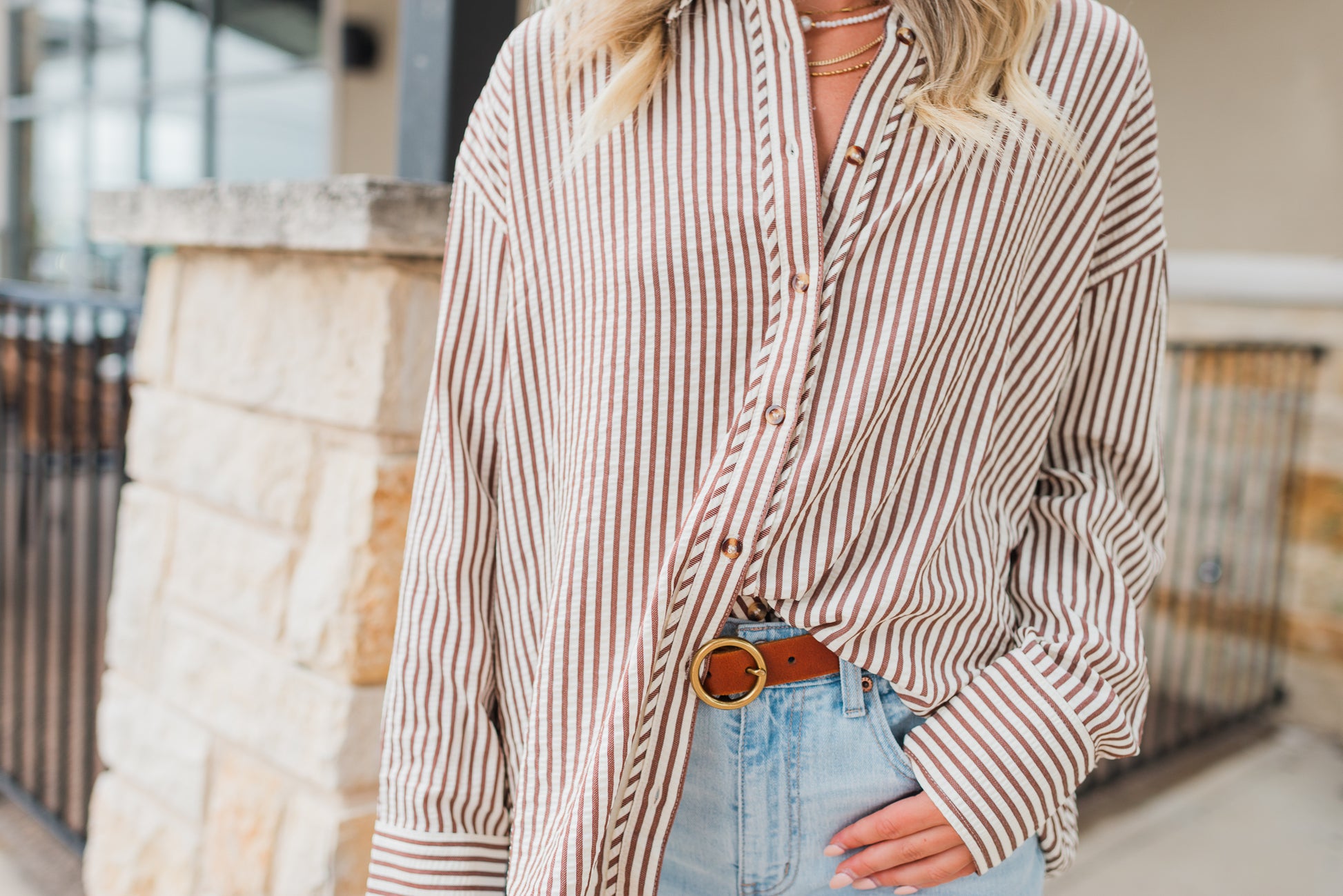 Aria Button Up Top | Brown