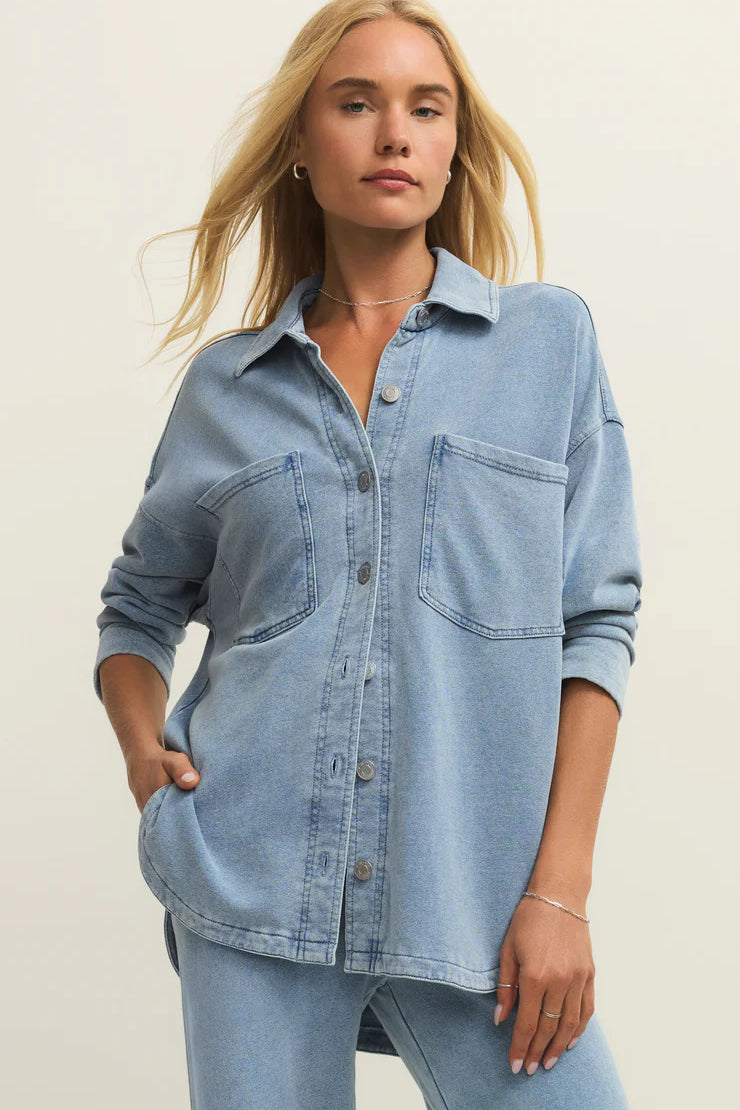 Z Supply | All Day Knit Denim Jacket | Ocean Air Indigo