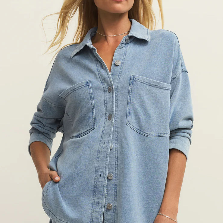 Z Supply | All Day Knit Denim Jacket | Ocean Air Indigo