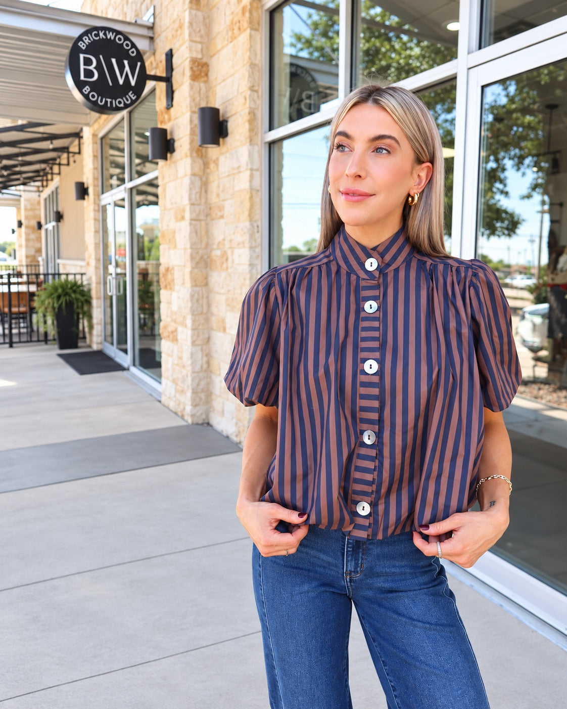 Spencer Top | Navy Brown Stripe