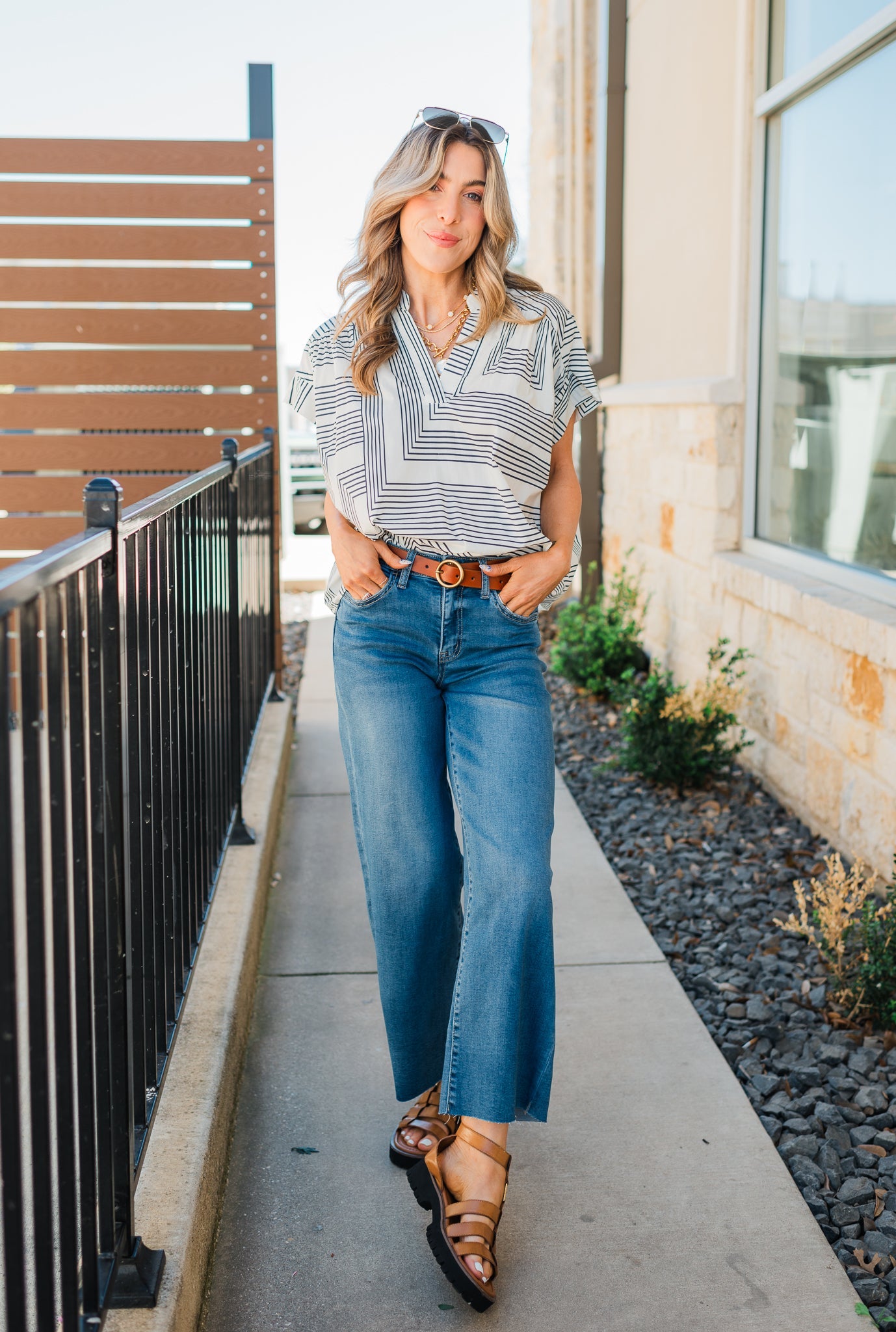 Boardwalk Top | Navy Geometric