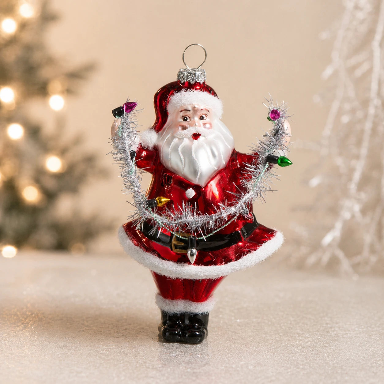Santa Holding Lights Ornament
